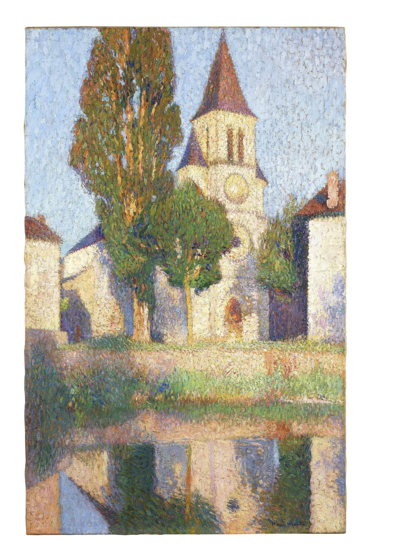HENRI MARTIN (1860-1943) L'église de Labastide du Vert et son reflet au soleil couchant (Painted ...