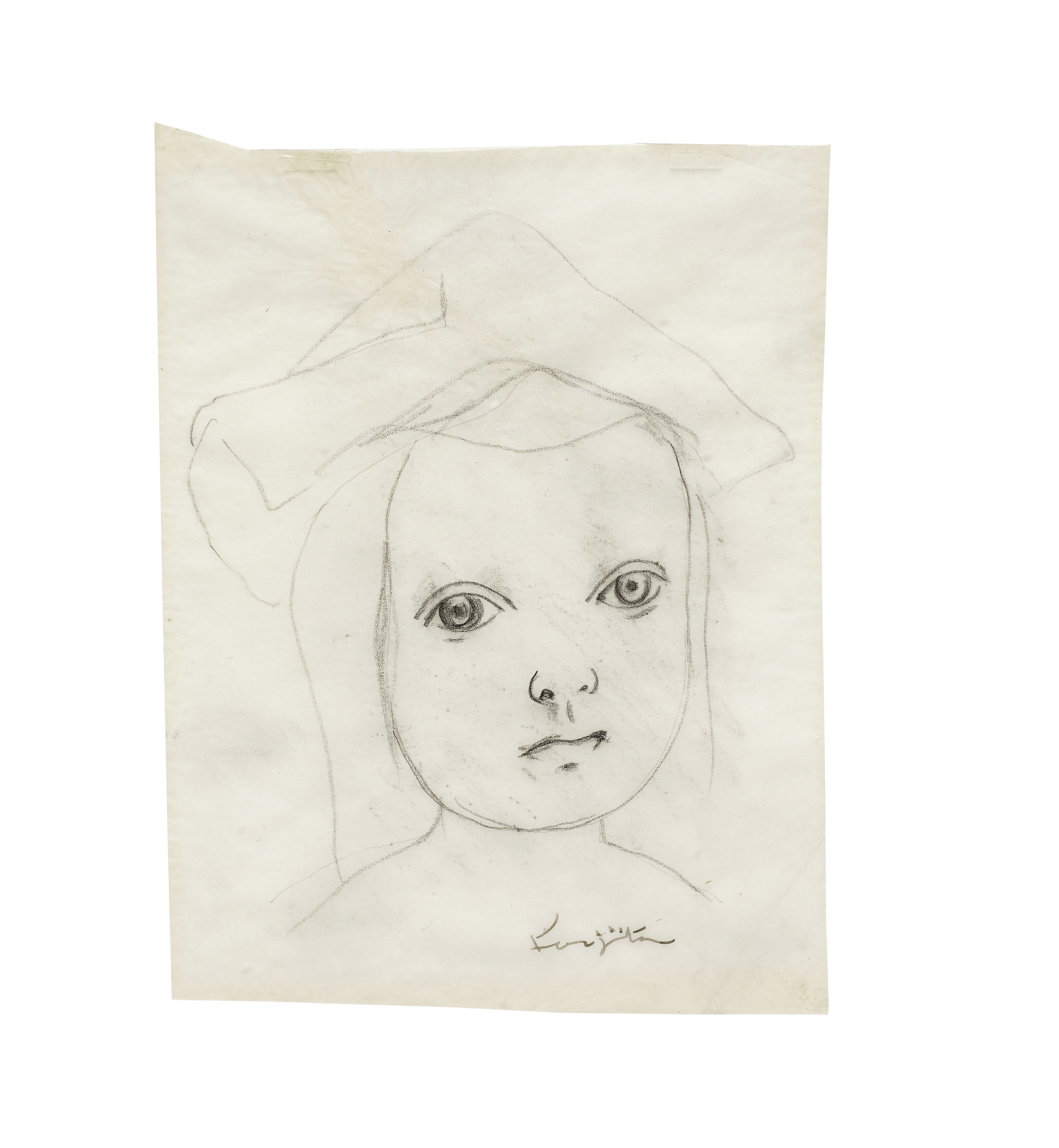 LÉONARD TSUGUHARU FOUJITA (1886-1968) Portrait de fillette au fichu