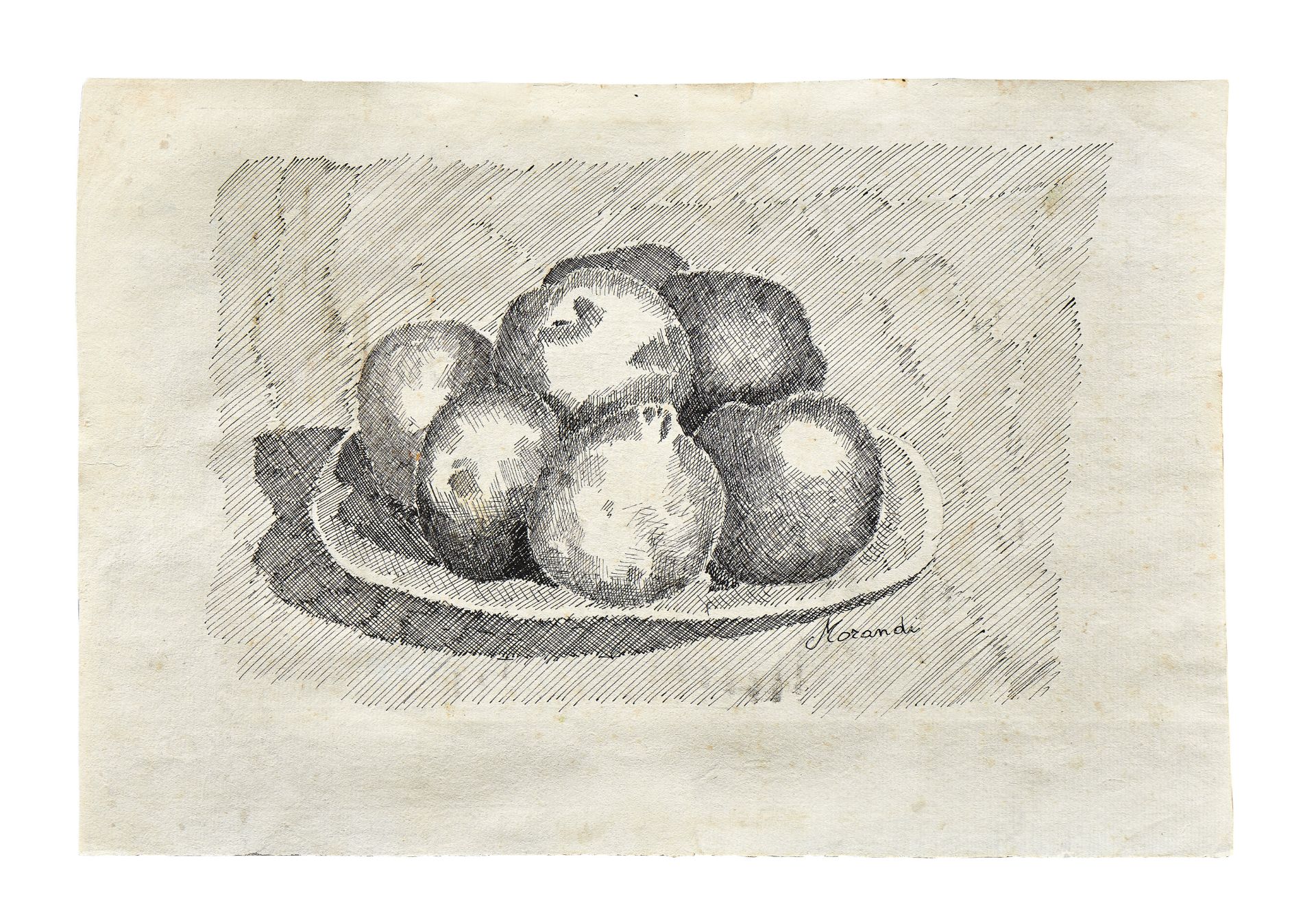 GIORGIO MORANDI (1890-1964) Natura morta con sei mele in un piatto (Executed in 1927 )