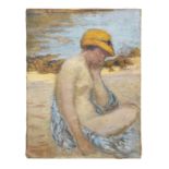 HENRI LEBASQUE (1865-1937) Femme avec une chapeau jaune, Étretat (Painted in Étretat in 1903)