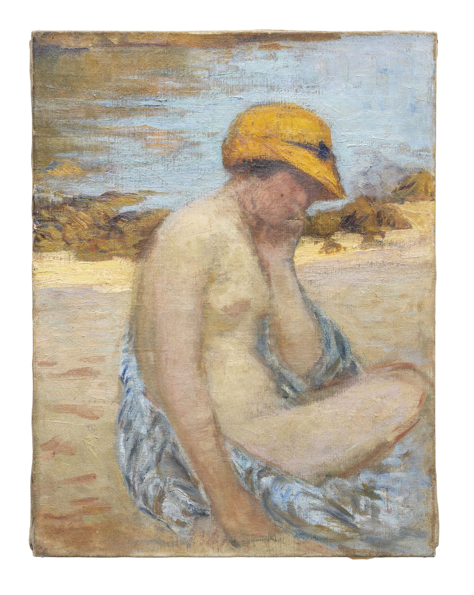 HENRI LEBASQUE (1865-1937) Femme avec une chapeau jaune, Étretat (Painted in Étretat in 1903)