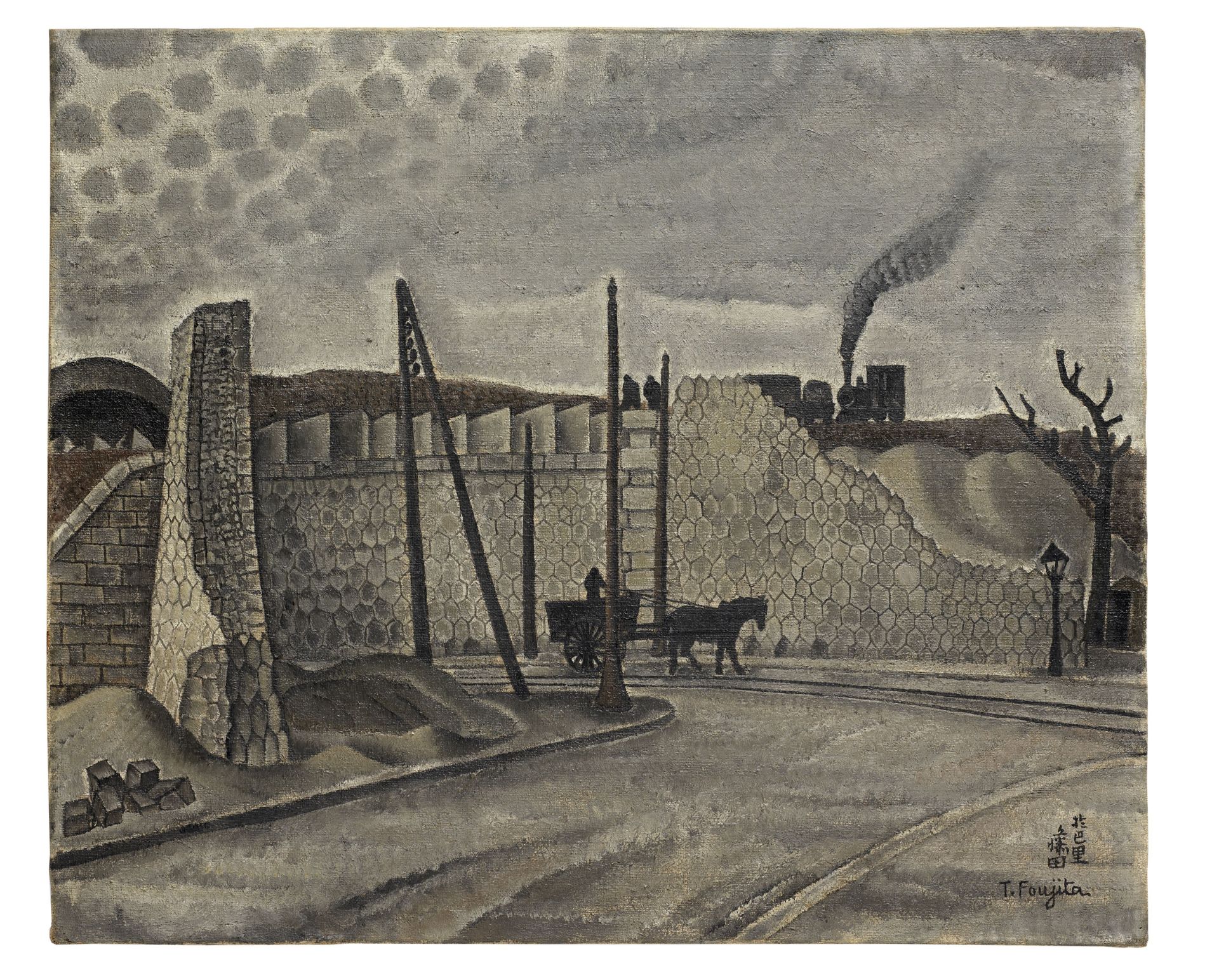 LÉONARD TSUGUHARU FOUJITA (1886-1968) Paysage de banlieue, Malakoff (Painted in Paris in 1917)