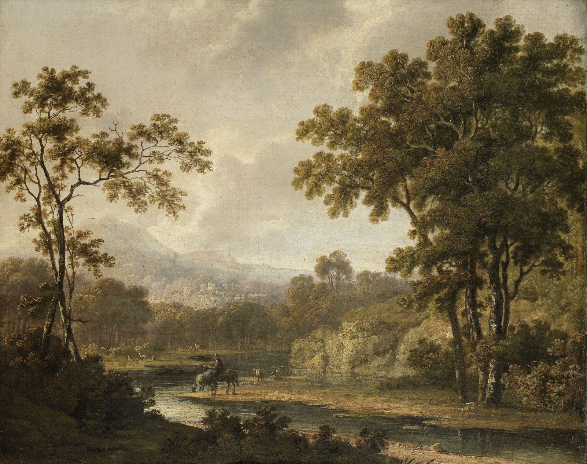 Irish School, 18th Century A river landscape with a drover