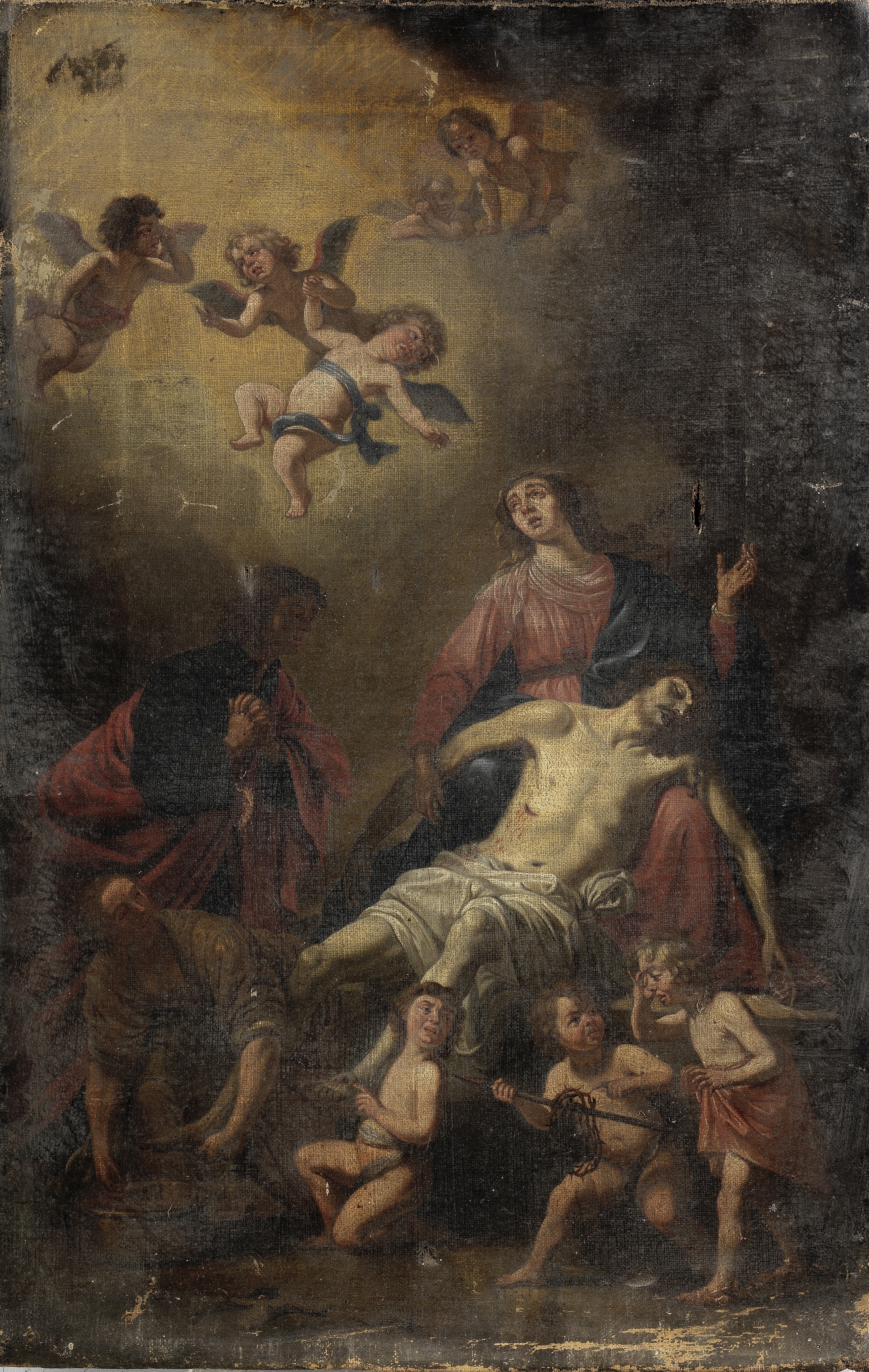 After Gerrit van Honthorst, 18th Century The Lamentation unframed