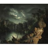 English School, 18th Century A moonlit landscape with miners before a quarry