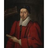 English School, 17th Century Portrait of David Jenkins, half-length, holding his book Lex Terrae