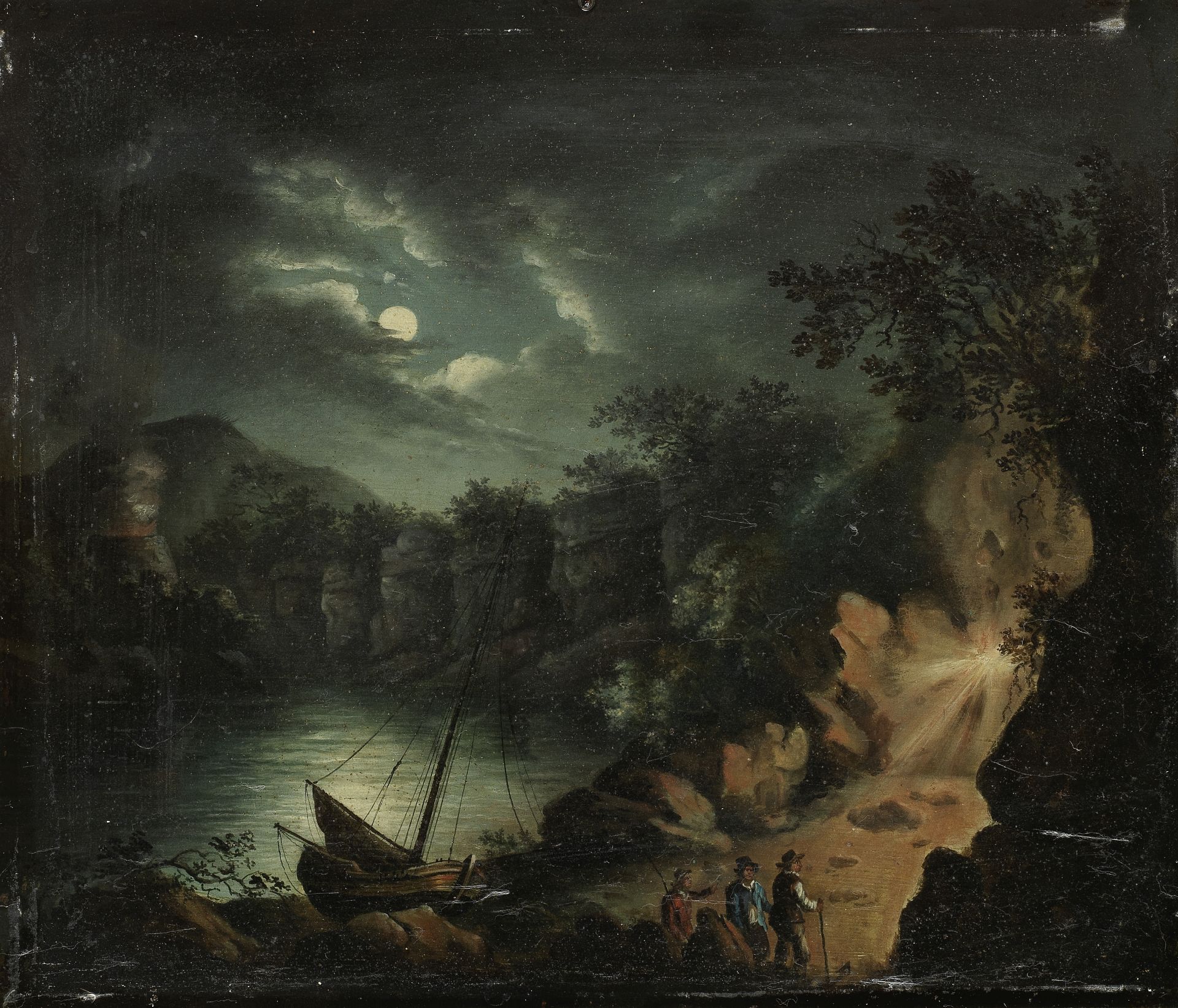 English School, 18th Century A moonlit landscape with miners before a quarry - Bild 2 aus 2