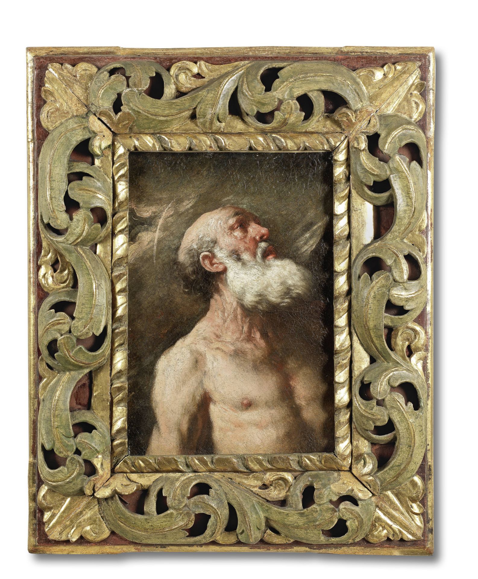 Attributed to Luca Giordano (Naples 1634-1705) Saint Jerome in a carved and gilt frame