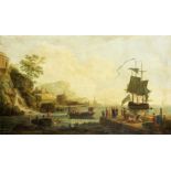 Follower of Claude Joseph Vernet (Avignon 1714-1789 Paris) Elegant figures on a harbour