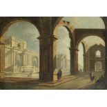 North Italian School, 18th Century An architectural capriccio with figures resting amongst ruins ...