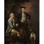 James Millar (Birmingham 1740-1805) Portrait of two sportsmen in a landscape with a spaniel