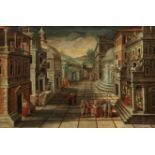 Italian School, 18th Century An architectural capriccio with prisoners before a seated figure