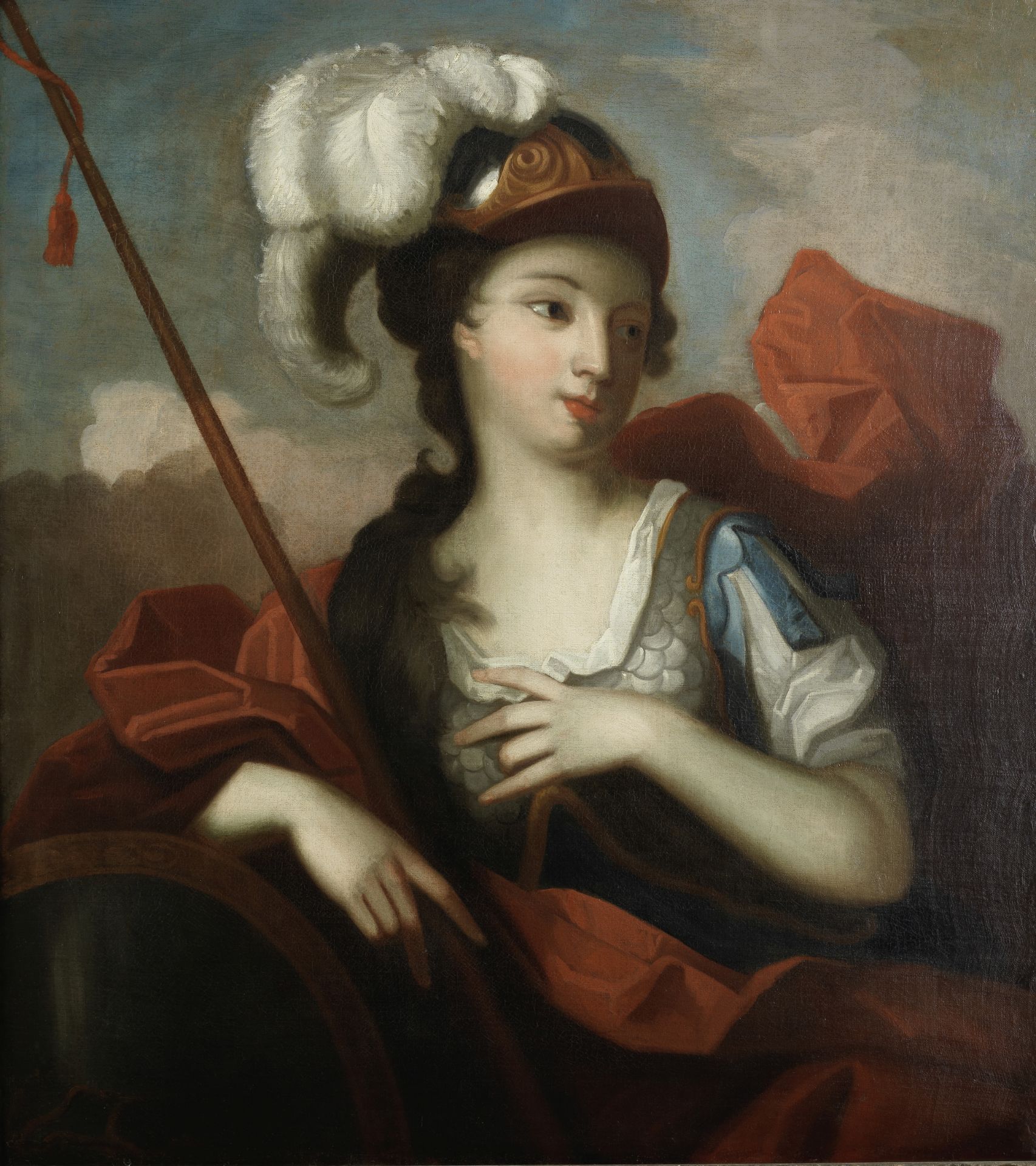 English School, early 18th Century Portraits of two ladies, one as Minerva, the other as a Muse (2)