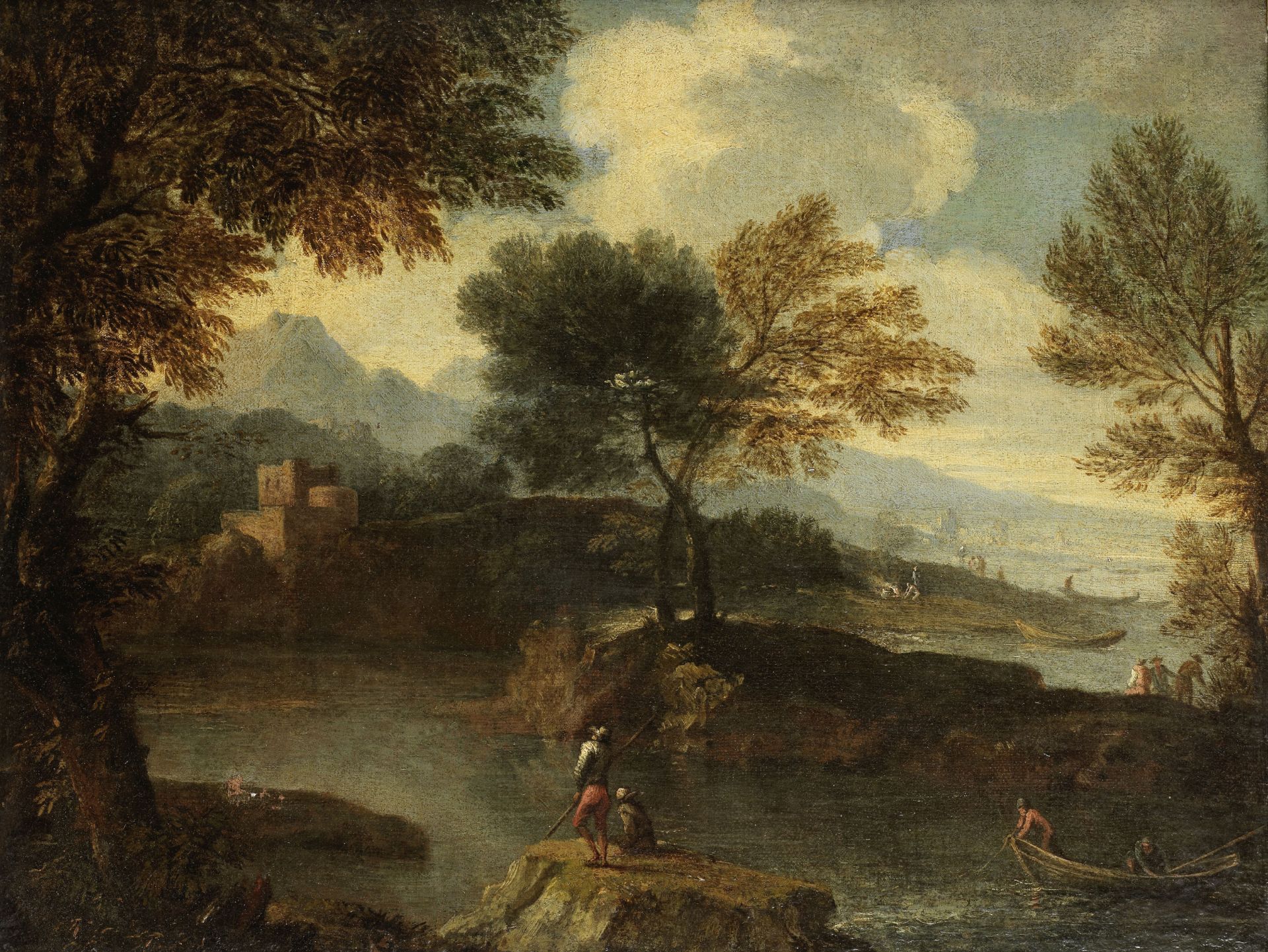 Follower of Gaspard Dughet, called Gaspard Poussin (Rome 1615-1675) A river landscape with fishermen