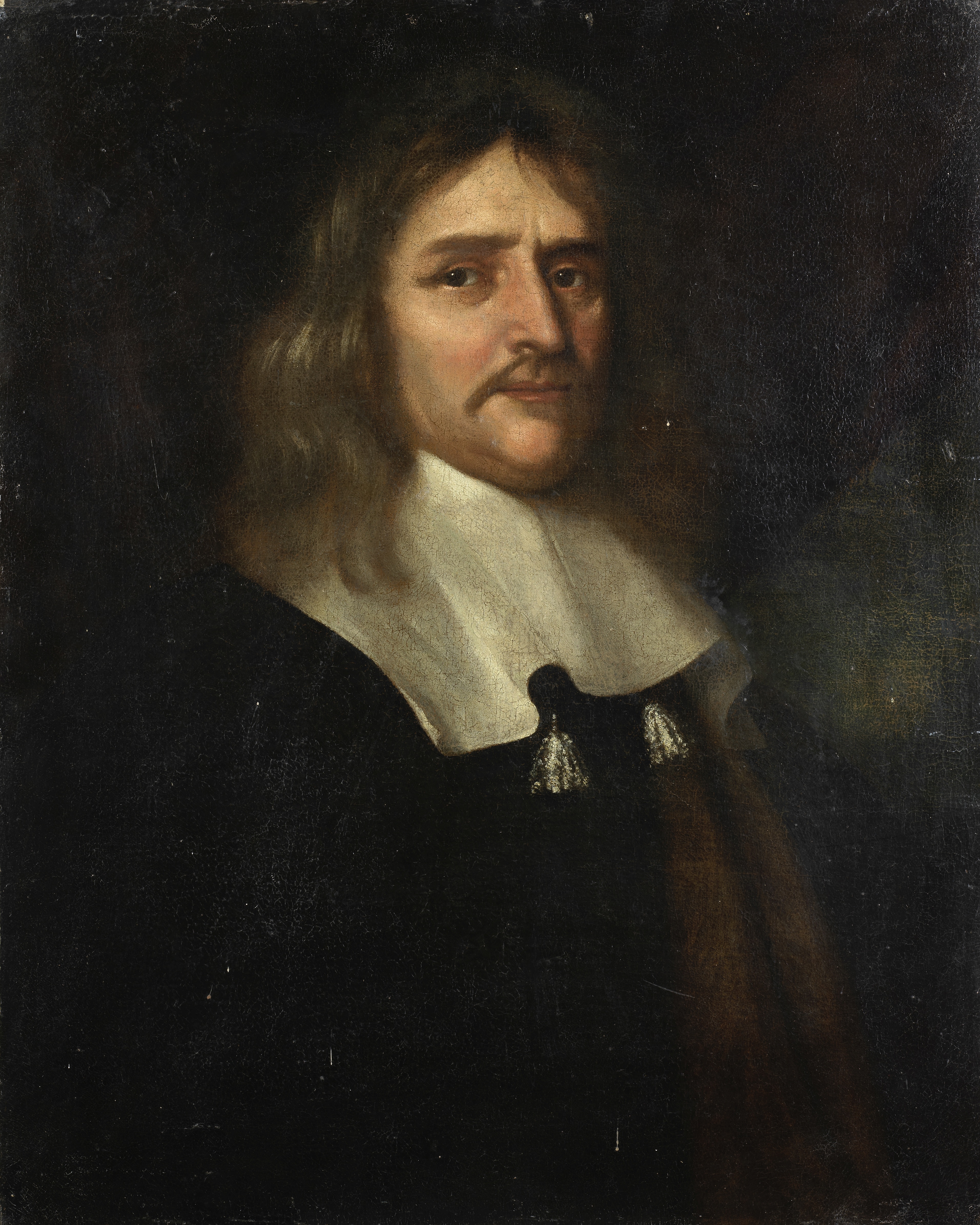 Flemish School, 17th Century Portrait of a gentleman, bust-length, in black with a white lawn col...