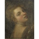 After Tiziano Vecellio, called Titian, 17th Century The head of a young woman in a pearl headdres...