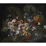Circle of Nicolaes van Veerendael (Antwerp 1640-1691) A garland of roses, tulips, convolvulus and...