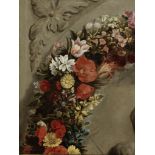 Flemish School, late 17th Century A garland of poppies, tulips and other flowers before a stone c...