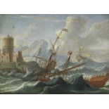 Circle of Orazio Grevenbroeck (Milan circa 1676-1739 Naples) Shipping in stormy waters before a fort