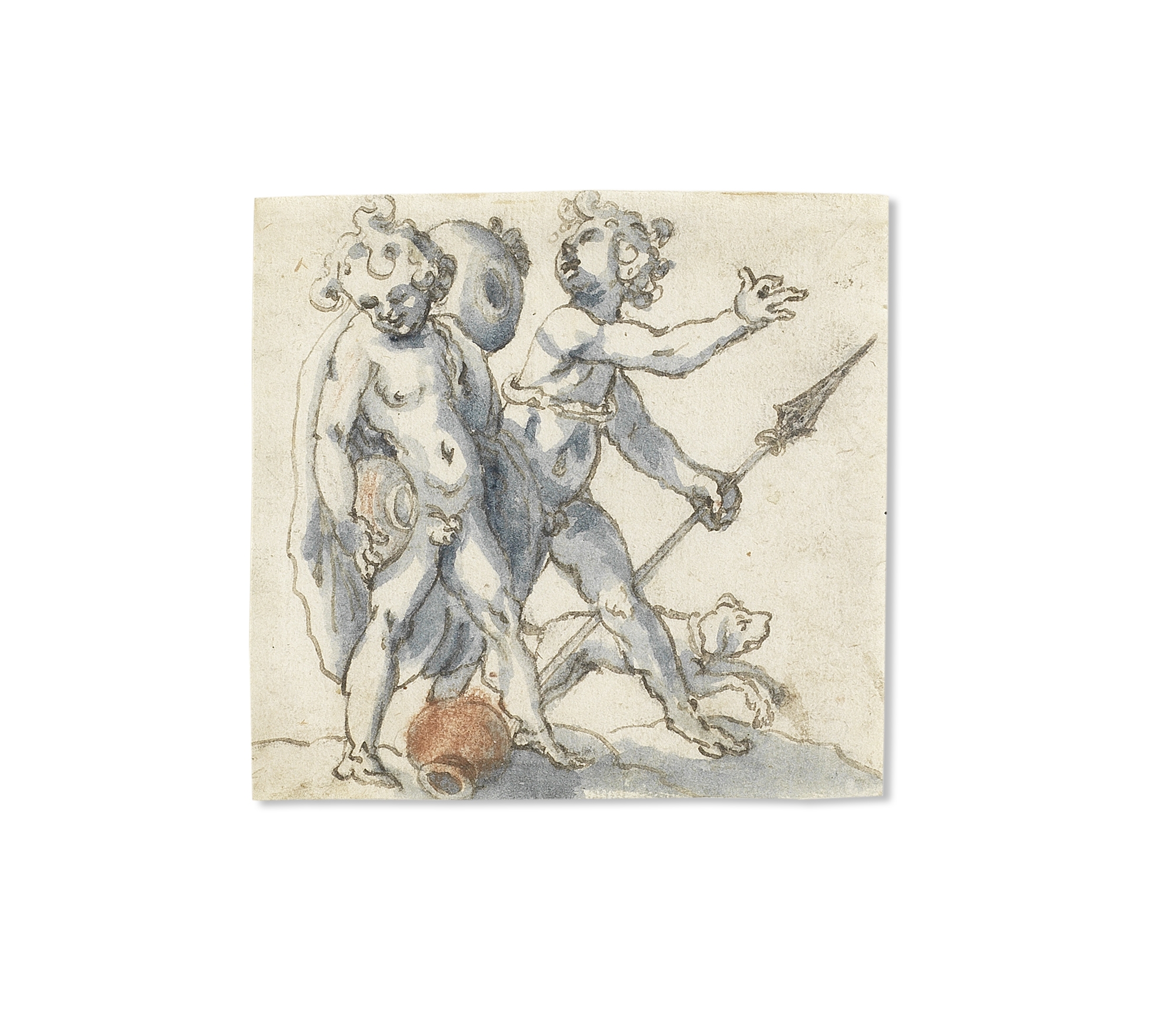 Dutch School, early 17th Century Two putti with a dog