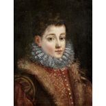 Manner of Juan Pantoja De La Cruz, 19th Century Portrait of a boy, bust-length, in an embroidered...