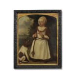 Dutch School, 17th Century Portrait of a child, holding a biscuit, standing beside a seated dog w...