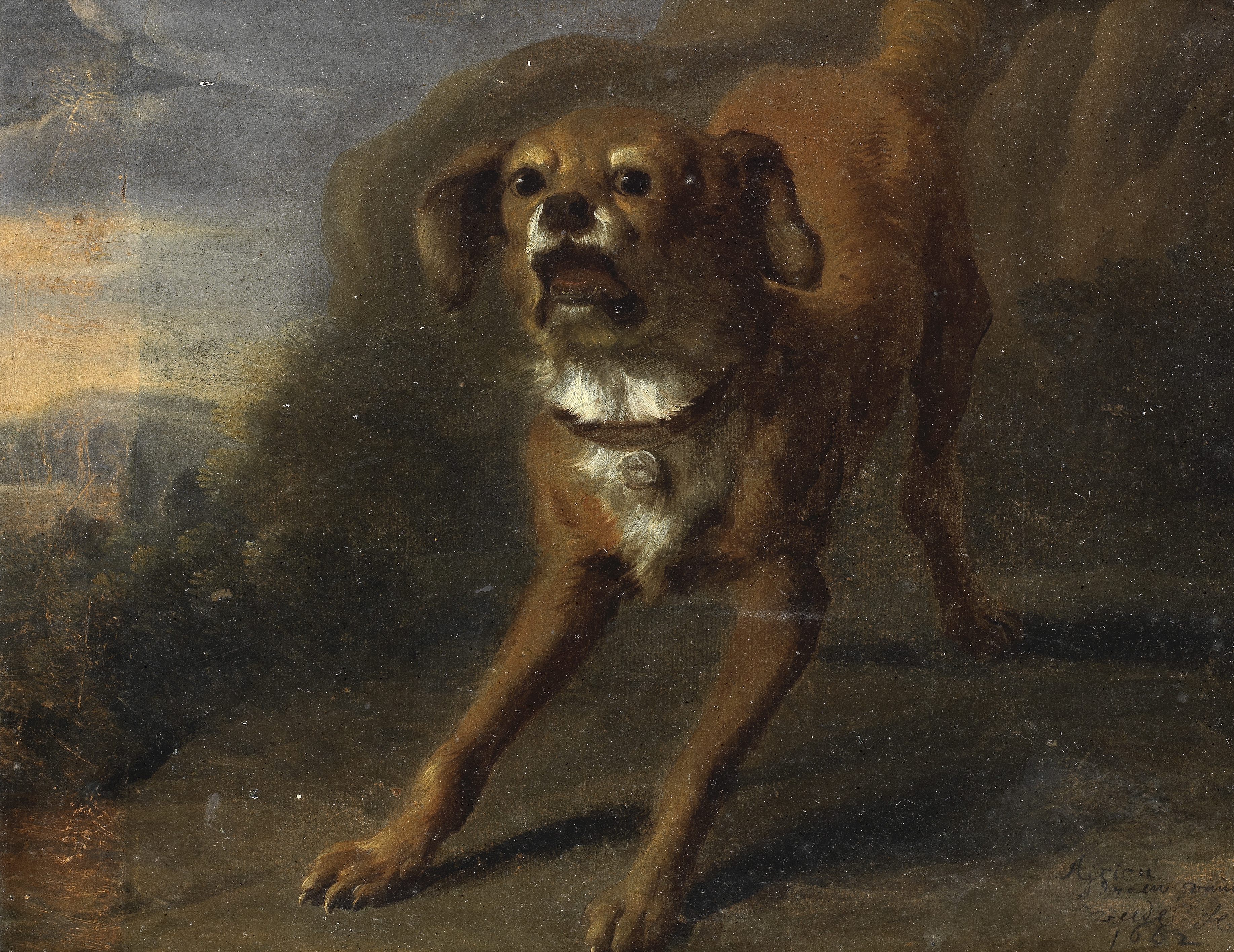 Dutch School, 17th Century A barking dog in a landscape