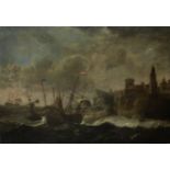 Circle of Jan Peeters (Antwerp 1624-1677) Shipping in stormy waters before a harbour unframed