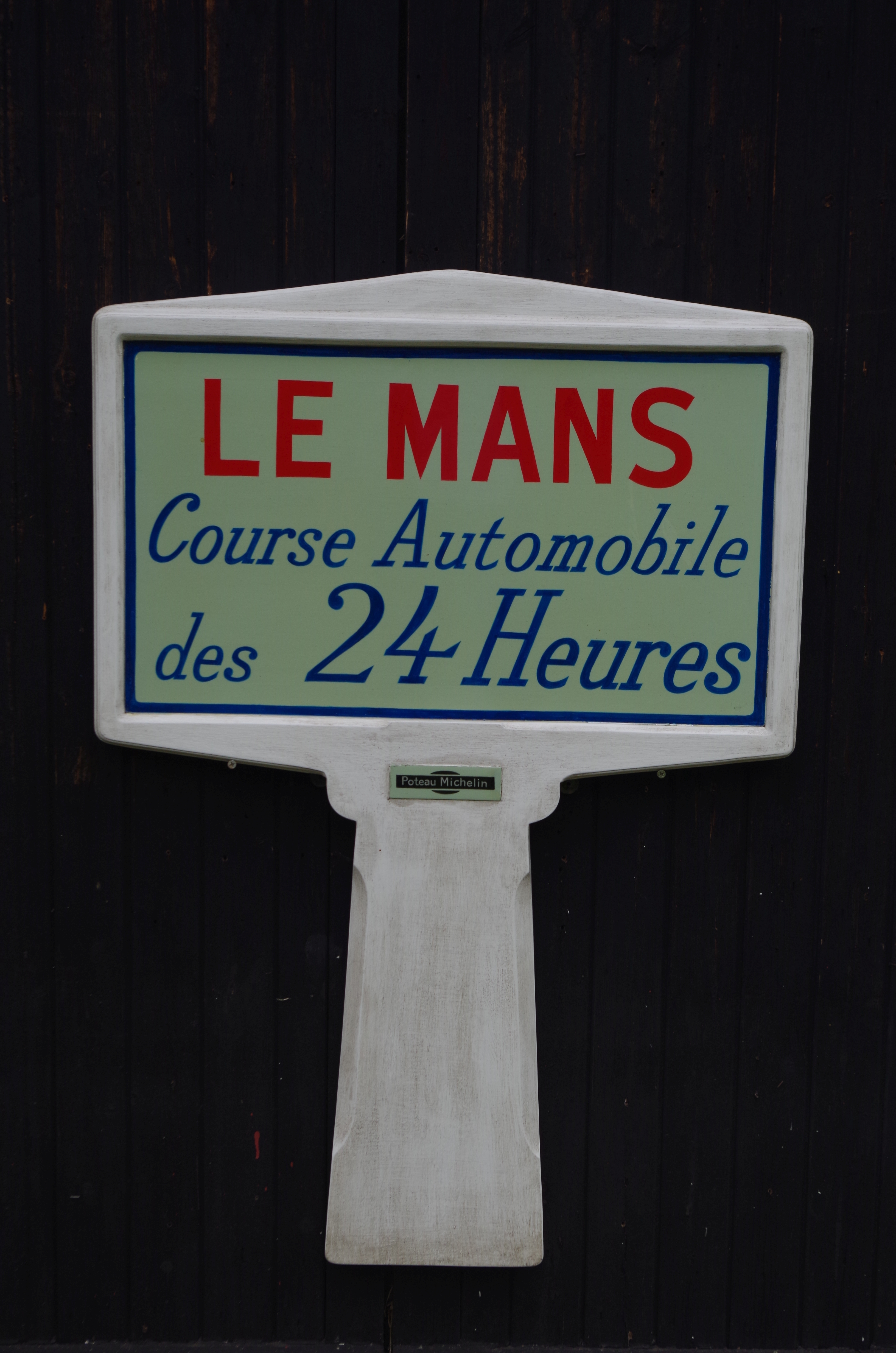 A hand-painted fibreglass reproduction Le Mans 24-hour race circuit sign