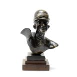 Robert Mermet (French 1896-1988), a bronze bust of a racing driver, mid 20th Century,
