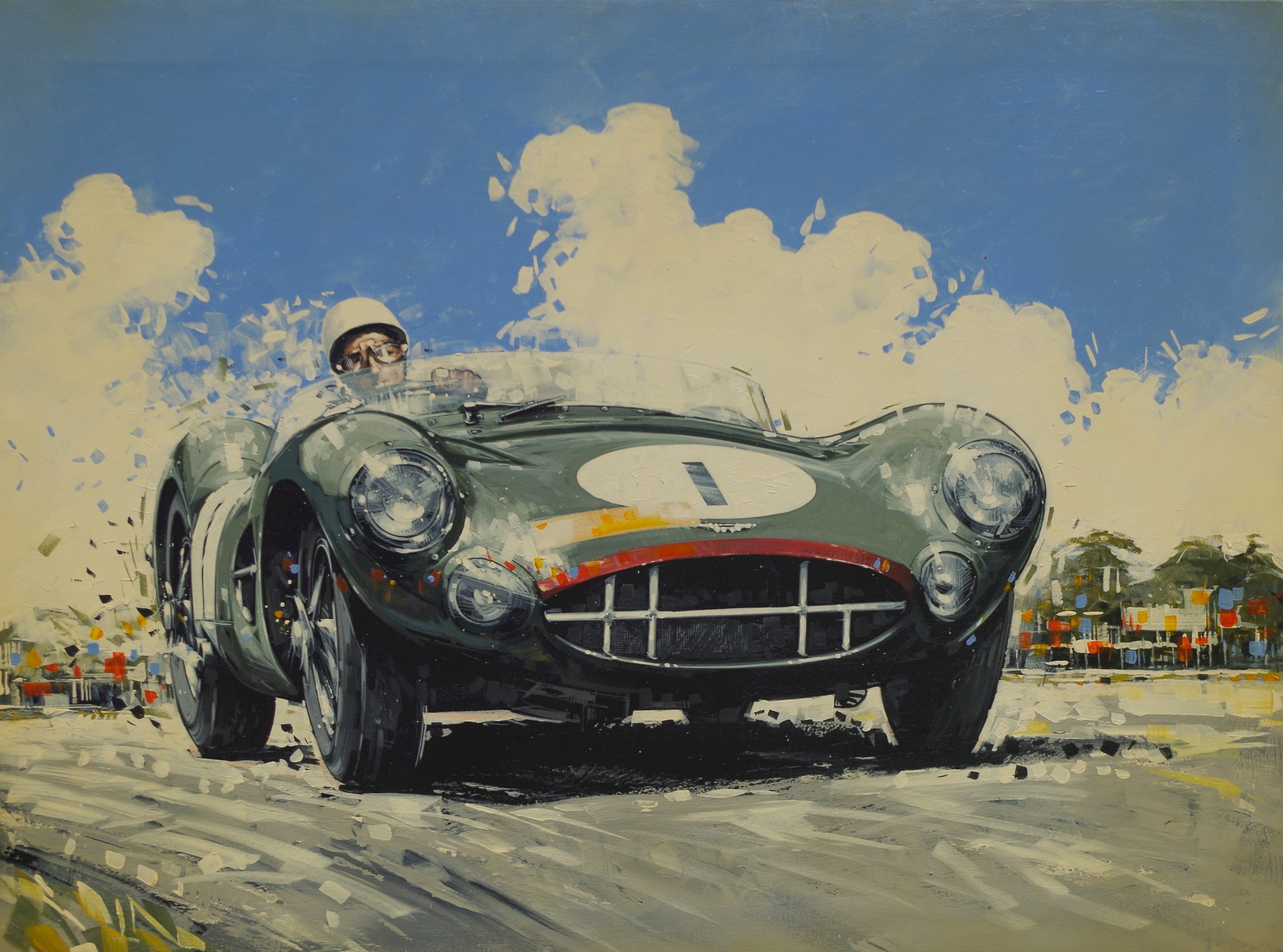 'STIRLING MOSS - ASTON MARTIN DBR1', AN ARTWORK ON CANVAS,