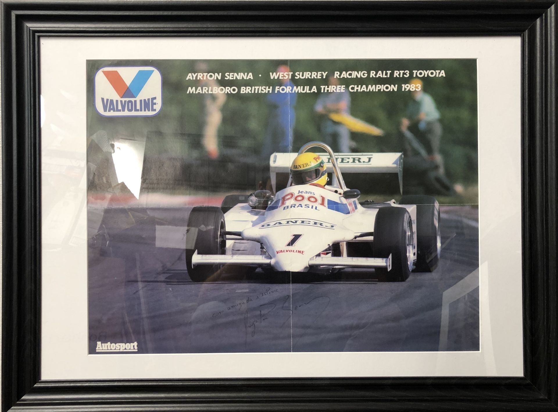 An Ayrton Senna signed 1983 Valvoline Formula 3 poster,