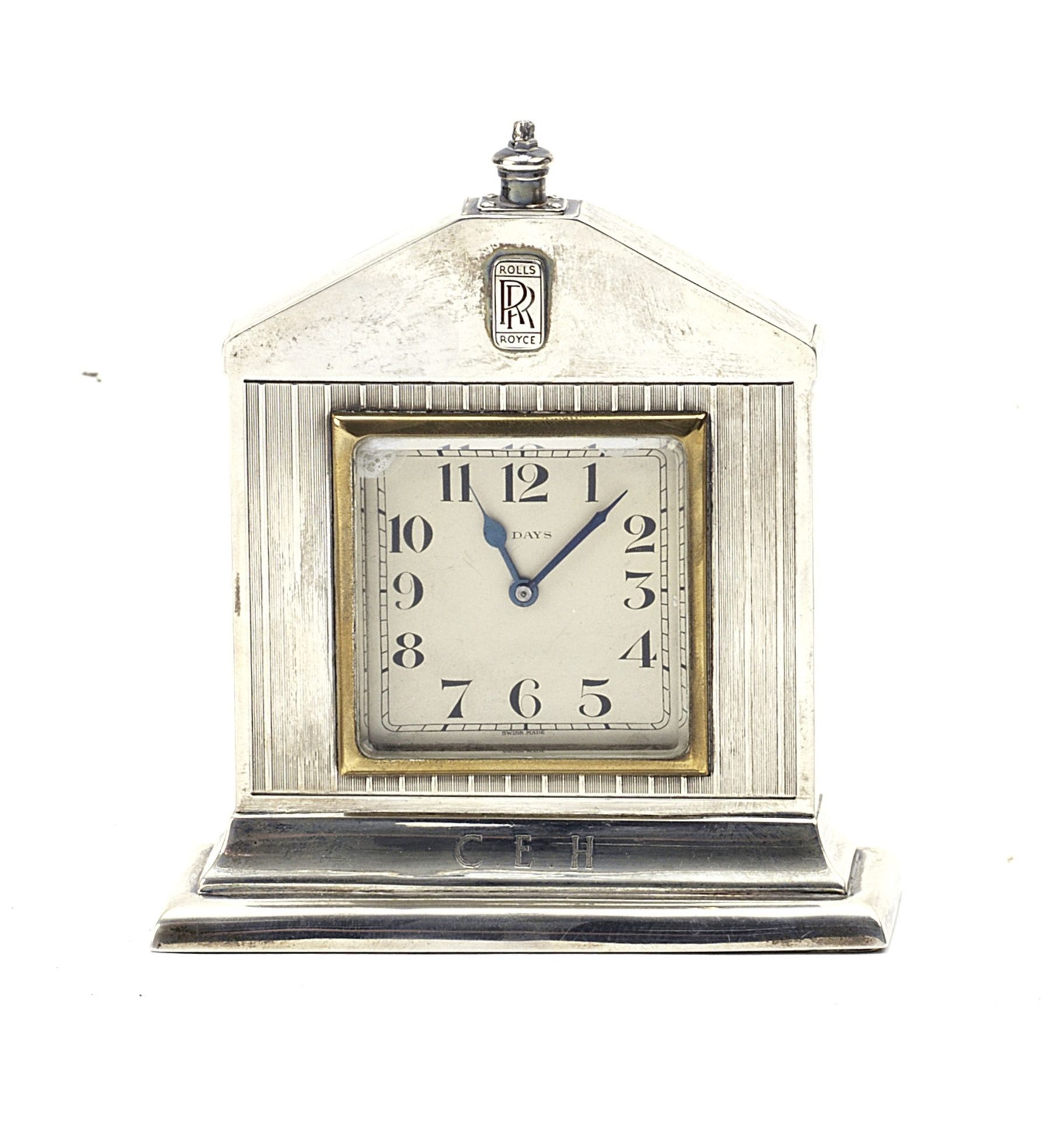 A Rolls-Royce sterling silver desk clock by Saunders & Shepherd, presented as a Christmas gift fo...