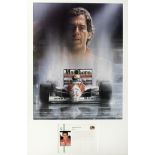 A framed Ayrton Senna print with signature,