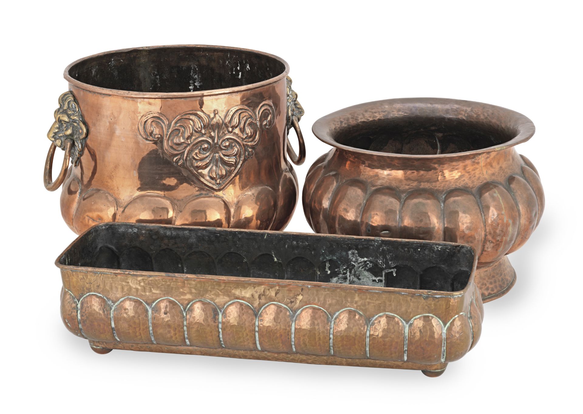 Three early 20th century copper jardinières (3)