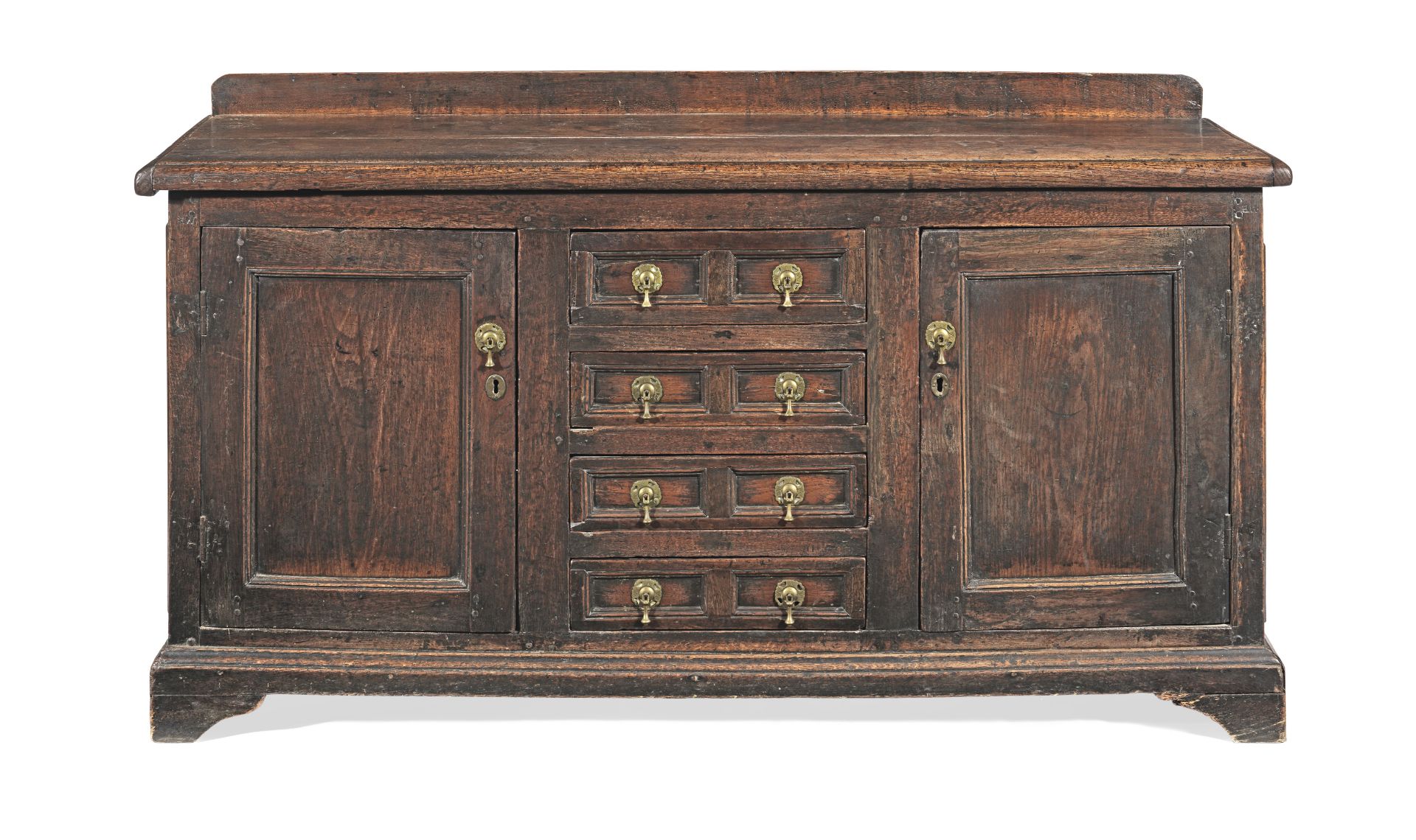 A joined oak fully-enclosed dresser, English, circa 1700-20