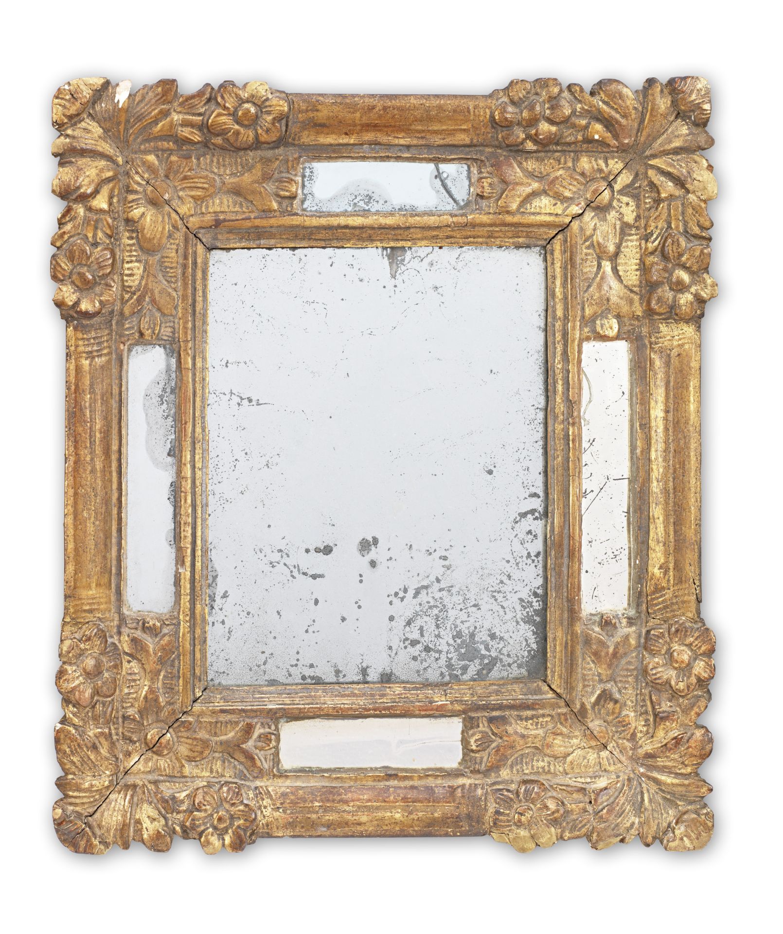 A pair of small gilt softwood wall mirrors, French, in the early 18th century Régence manner (2)