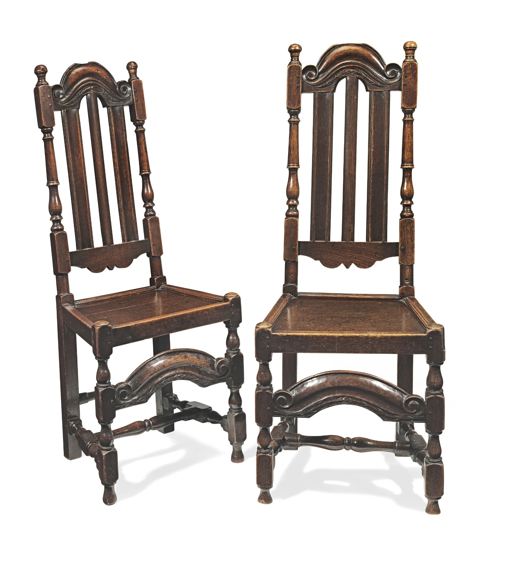 A pair of William & Mary oak slat-back chairs, circa 1690