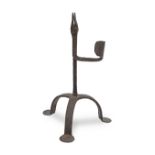 An early to mid-19th century wrought iron rushlight and candleholder, Welsh, probably Cardiganshi...