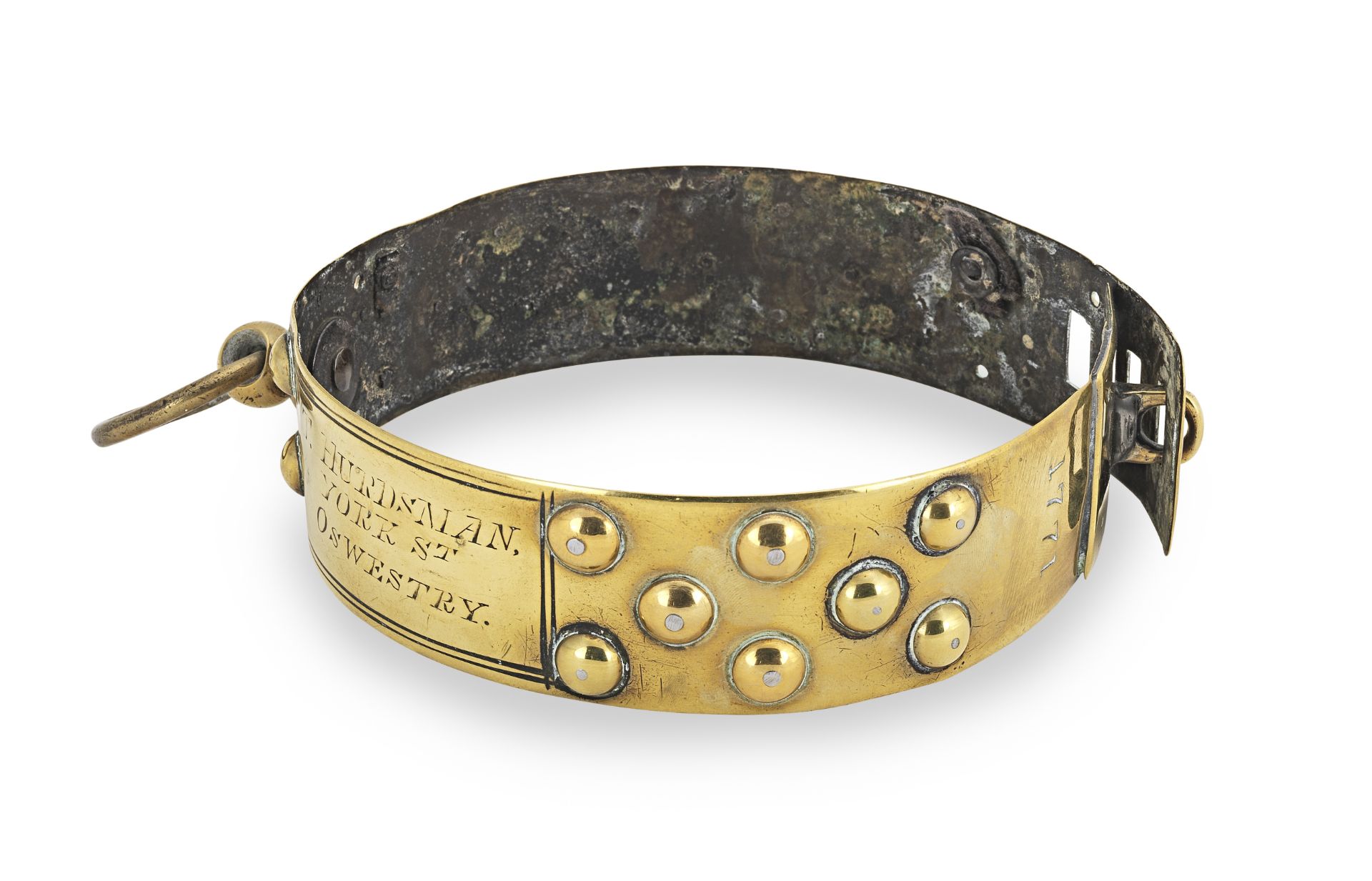 A George III brass dog collar, dated 1771