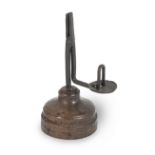 An unusual early to mid-19th century wrought iron and beech rushlight holder, English/Welsh