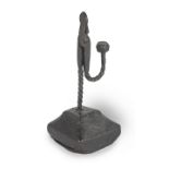 A late 18th/early 19th century wrought iron and ash rushlight holder, circa 1800, probably Welsh