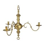 An early to mid-19th century three-branch brass chandelier, English, circa 1830 and later