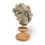 A 16th century carved and gessoed pine or limewood male head