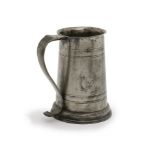 A rare William & Mary pewter two-band tavern pot, quart capacity, circa 1690