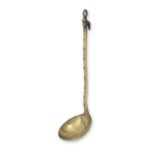 An unusual and good 17th century cast brass ladle, with maker's marks