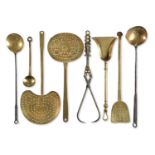 A group of 18th-20th century brass and iron kitchen utensils (8)