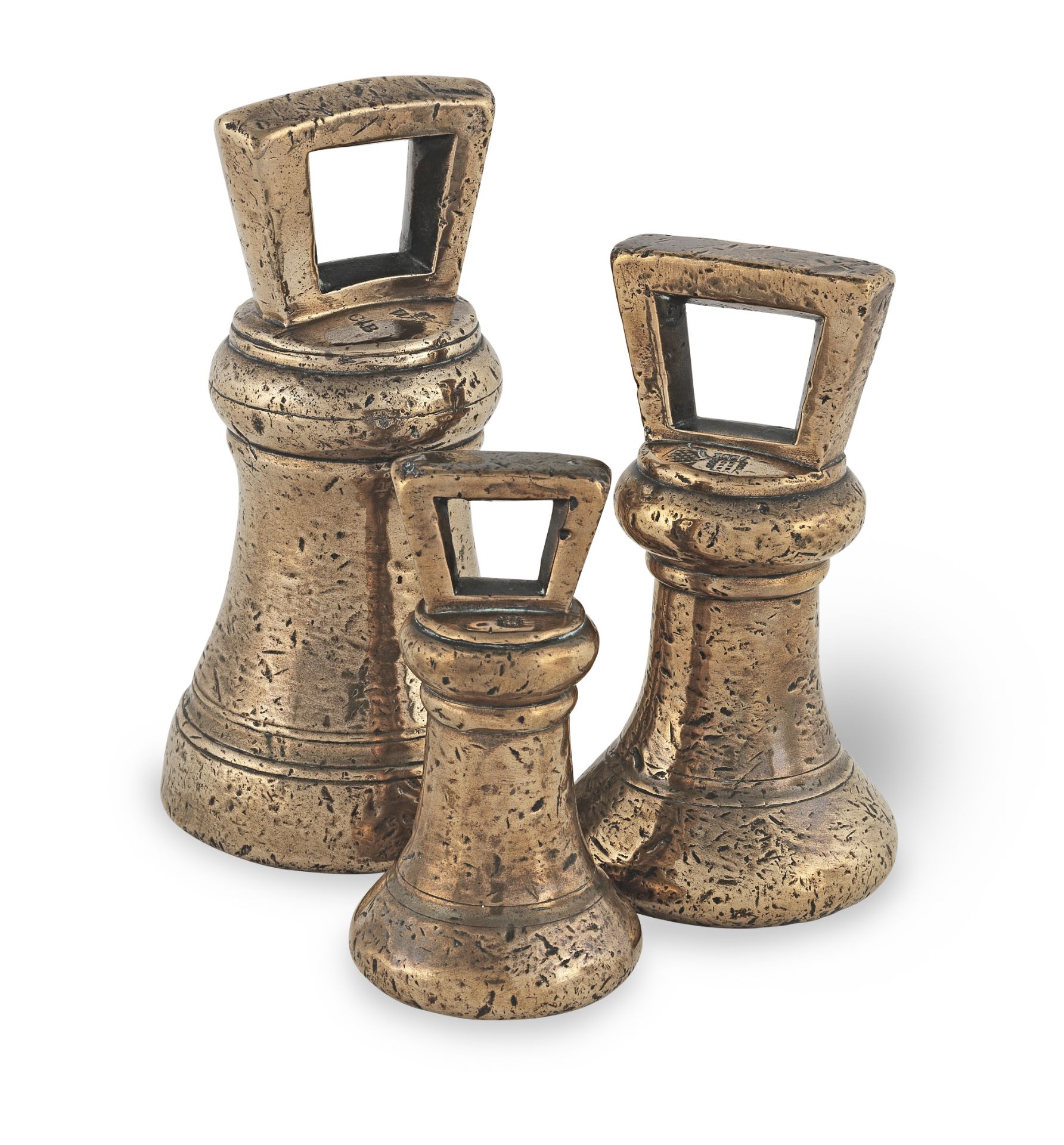 Three leaded bronze Imperial Standard bell weights for Cornwall County, two dated 1826 (3)
