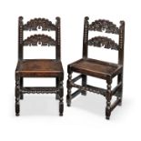 A pair of Charles II joined oak backstools, Yorkshire, circa 1670 (2)