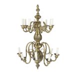 A large brass sixteen-branch chandelier